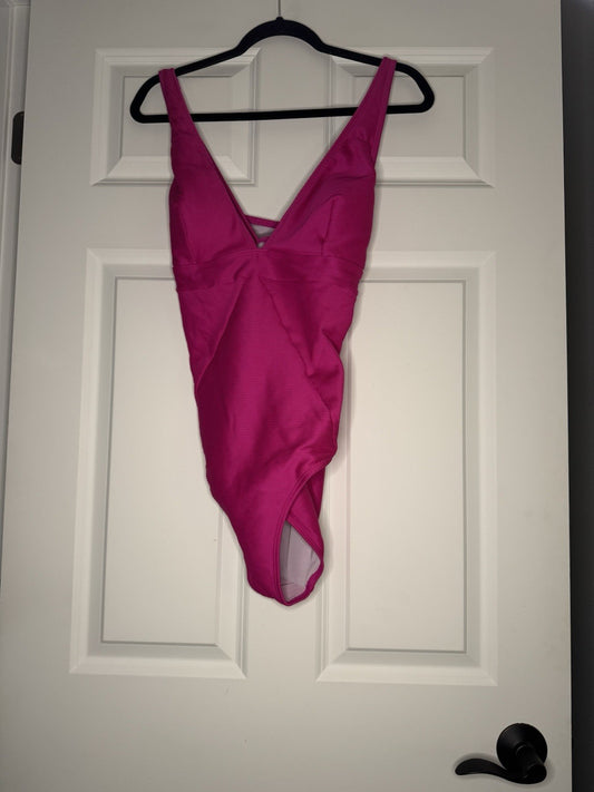 Cupshe One Piece Swimsuit Xl Ribbed Bright Pink 