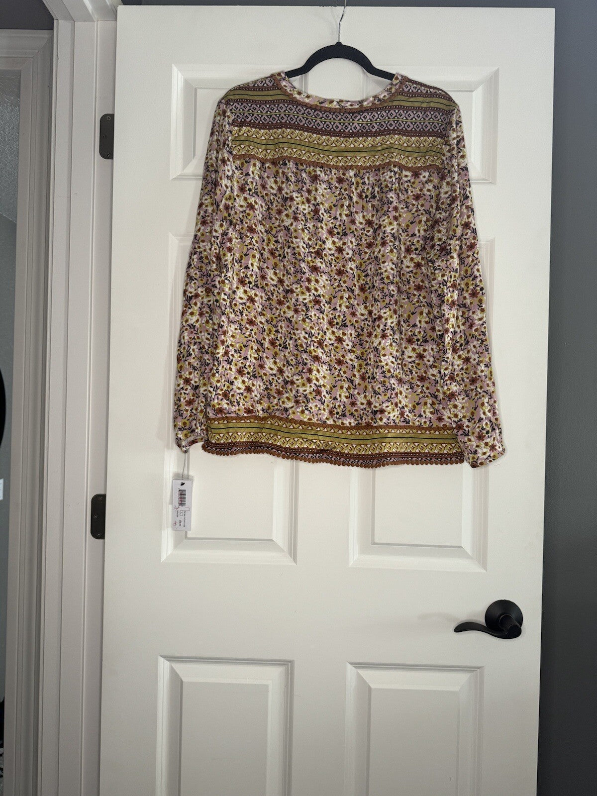 Tribal Jeans long Sleeve Blouse Pink Brown Green Rust Multi Print Large  Nwt