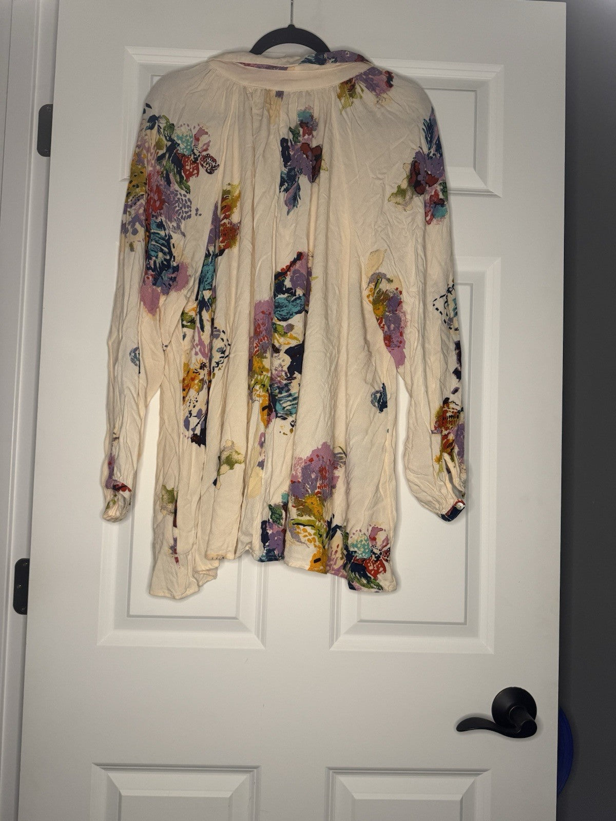 Free People Button Up Long Sleeve Blouse Medium Peach W Multicolor Floral 