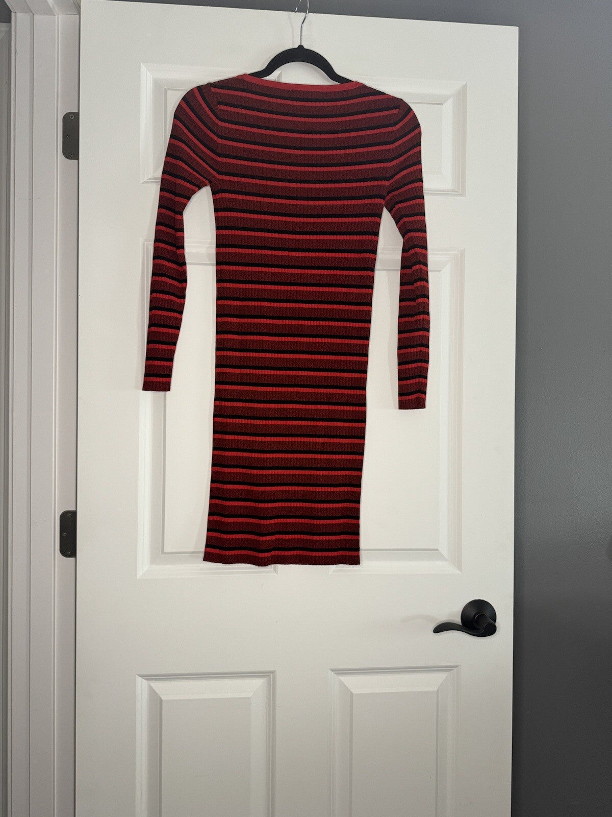 Bb Dakota Sweater Dress Small Black Red Stripe Ribbed 