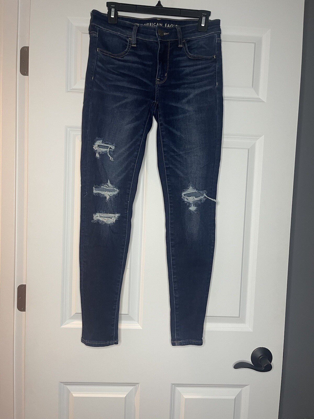 American eagle next level stretch jeggings size 8 dark wash distressed