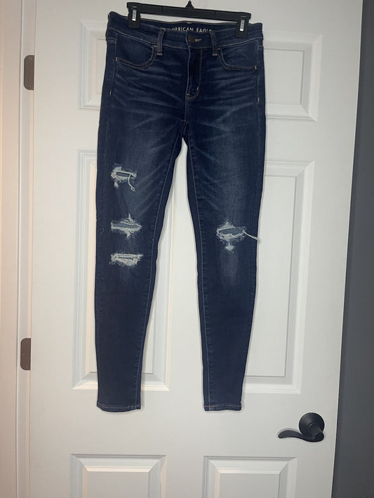 American eagle next level stretch jeggings size 8 dark wash distressed