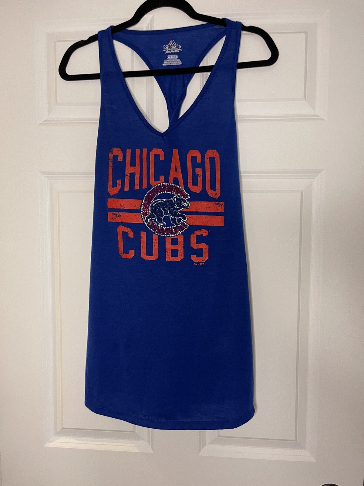 Majestic Chicago Cubs Tank Top Xl Red Blue White Rhinestones