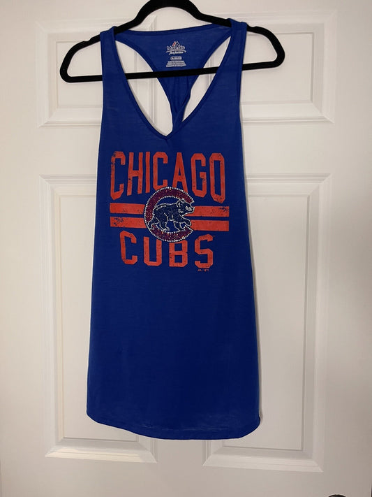 Majestic Chicago Cubs Tank Top Xl Red Blue White Rhinestones