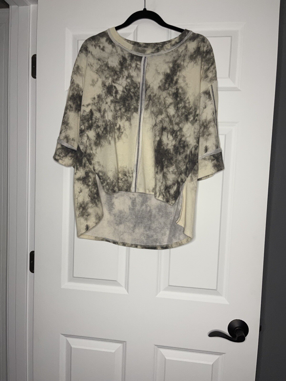 White birch 2 piece lounge set medium cream and gray tie dye print 