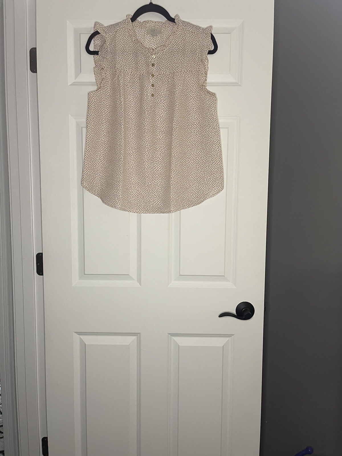 Loft Ruffle Sleeve Blouse Large Petite Cream Brown Polka Dot Nwt 