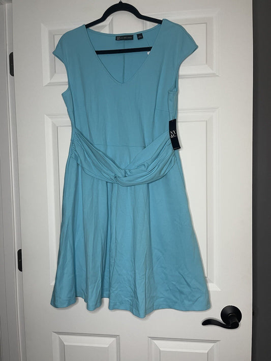 New York And Co Dress Light Blue Decor Attached Belt Large Nwt 