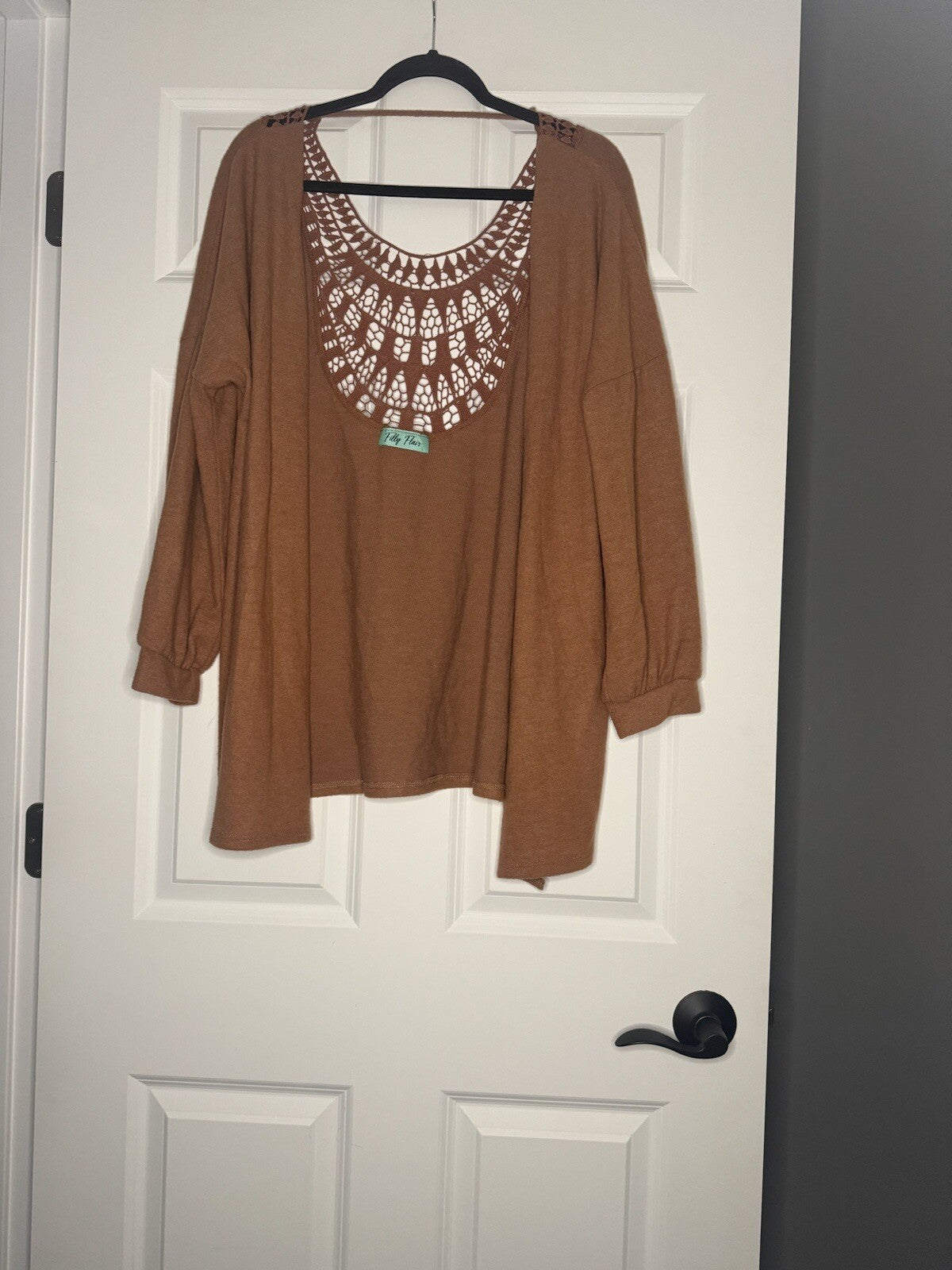 Filly Flair Cardigan With Crochet Cut Out Back Large Rust 