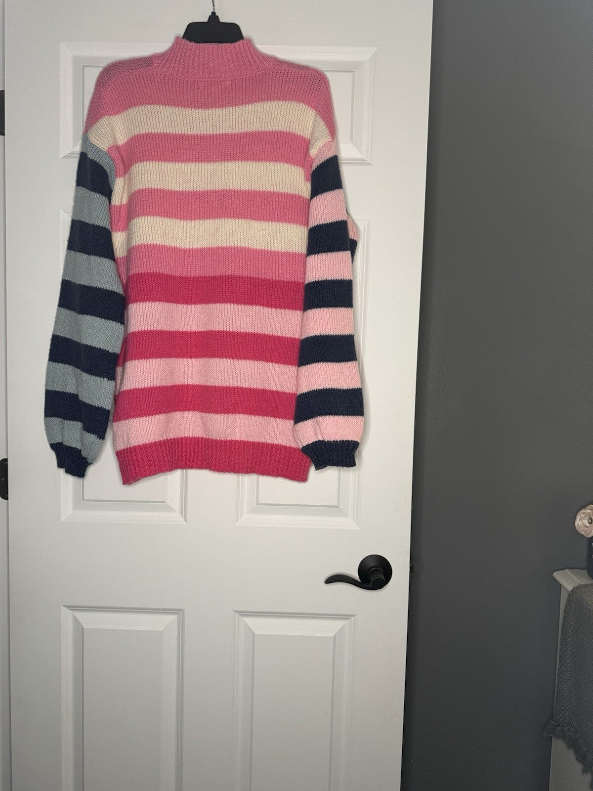 Listicle Sweater Large Pink Navy Cream Stripe Never Worn 