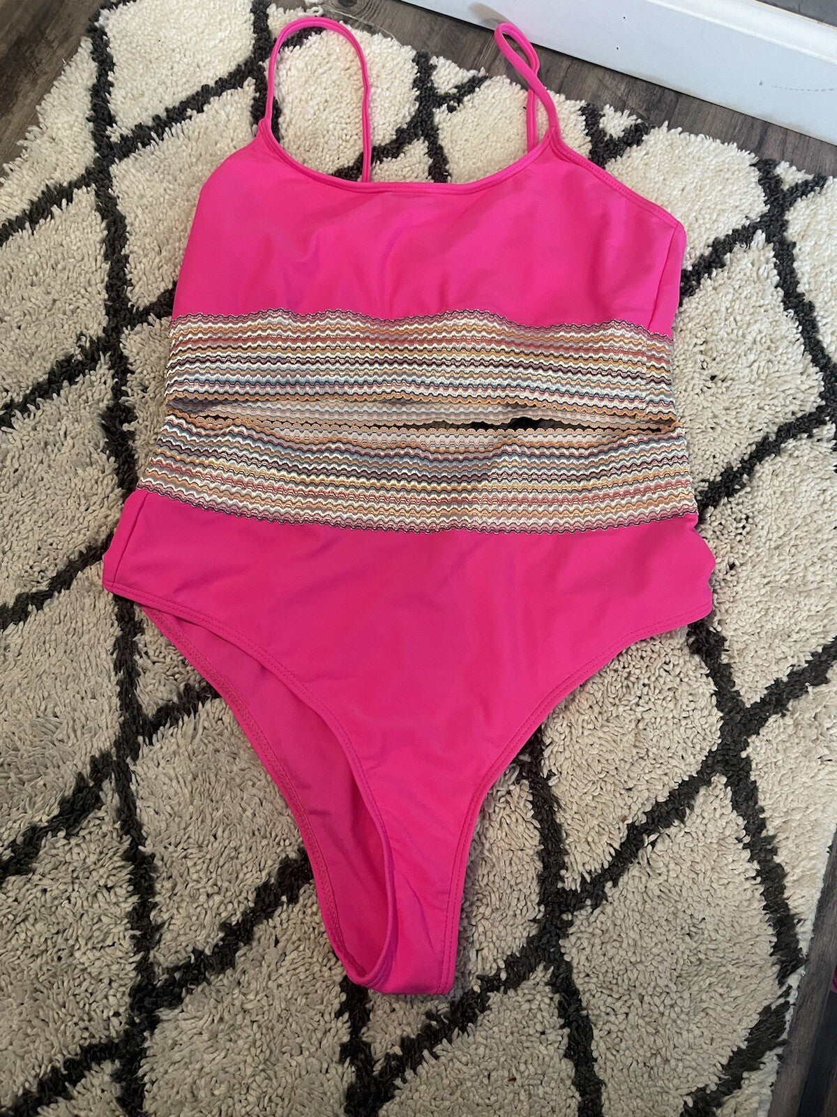 Unbranded Two Piece Bikini Large Hot Pink W Multi Stitching No Padding