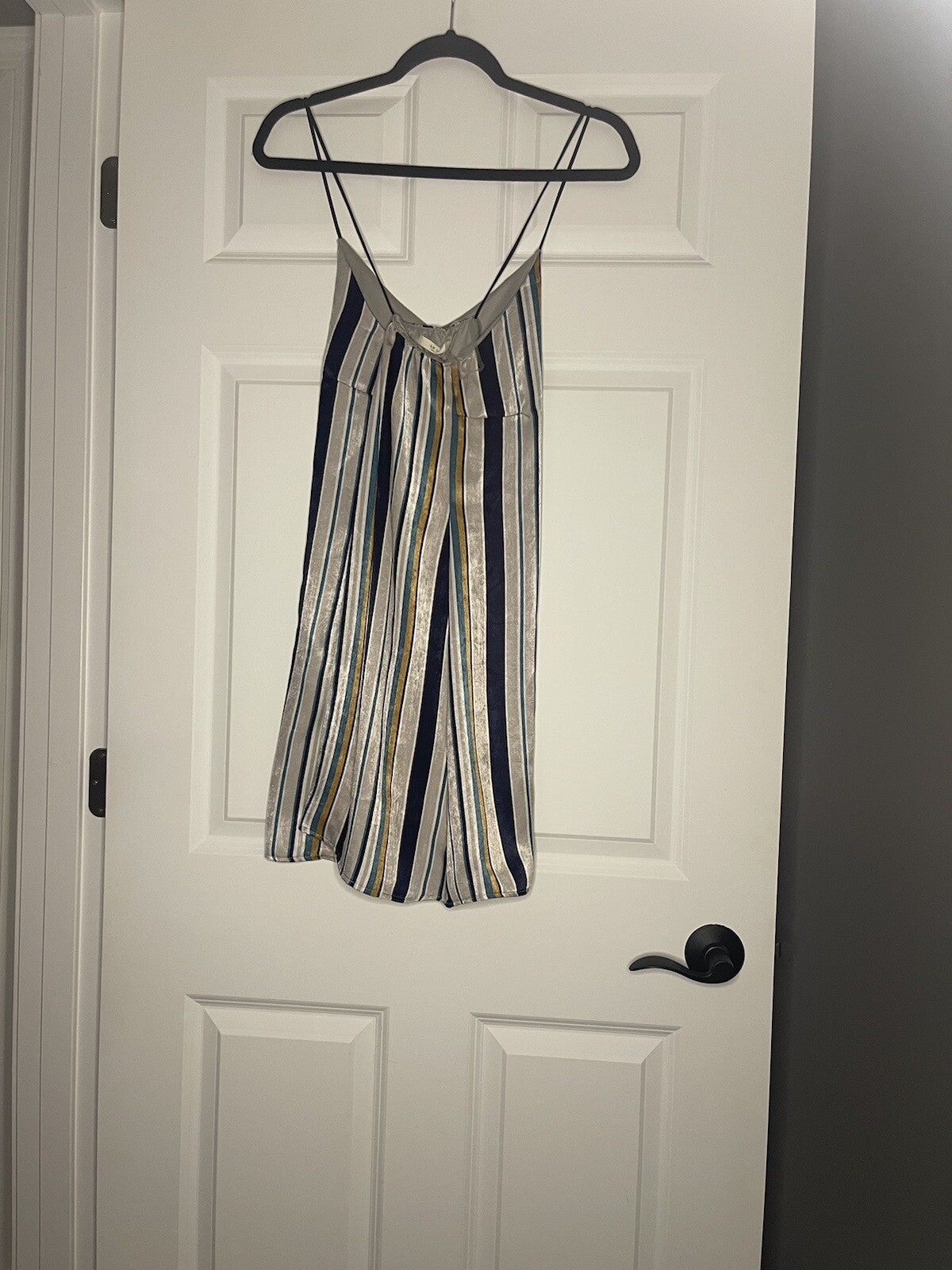 Le Lis Sleeveless Dress Medium Taupe Green Navy Stripe Nwt 