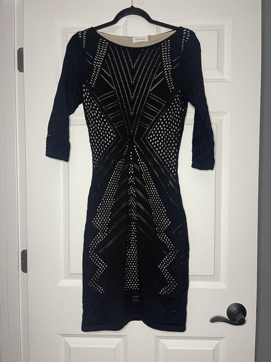 Calvin Klein dress 3/4 sleeve medium black with mesh And Beige