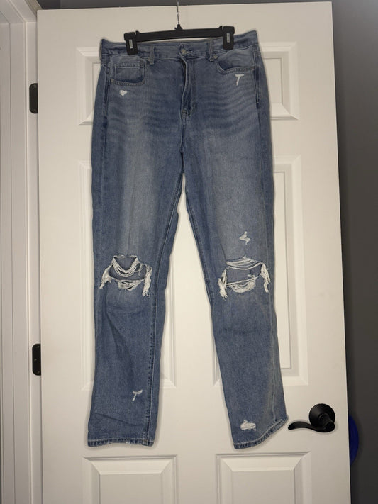 American Eagle Mom Jeans 12 Long Distressed Blue 