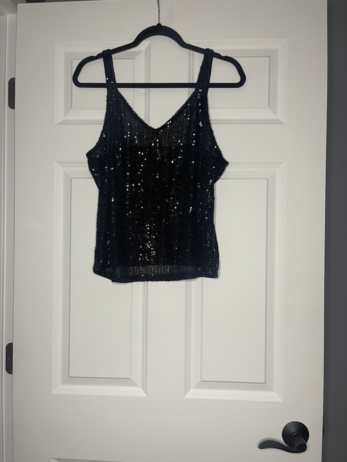 Eyeshadow sleeveless blouse black with sequins large NWT
