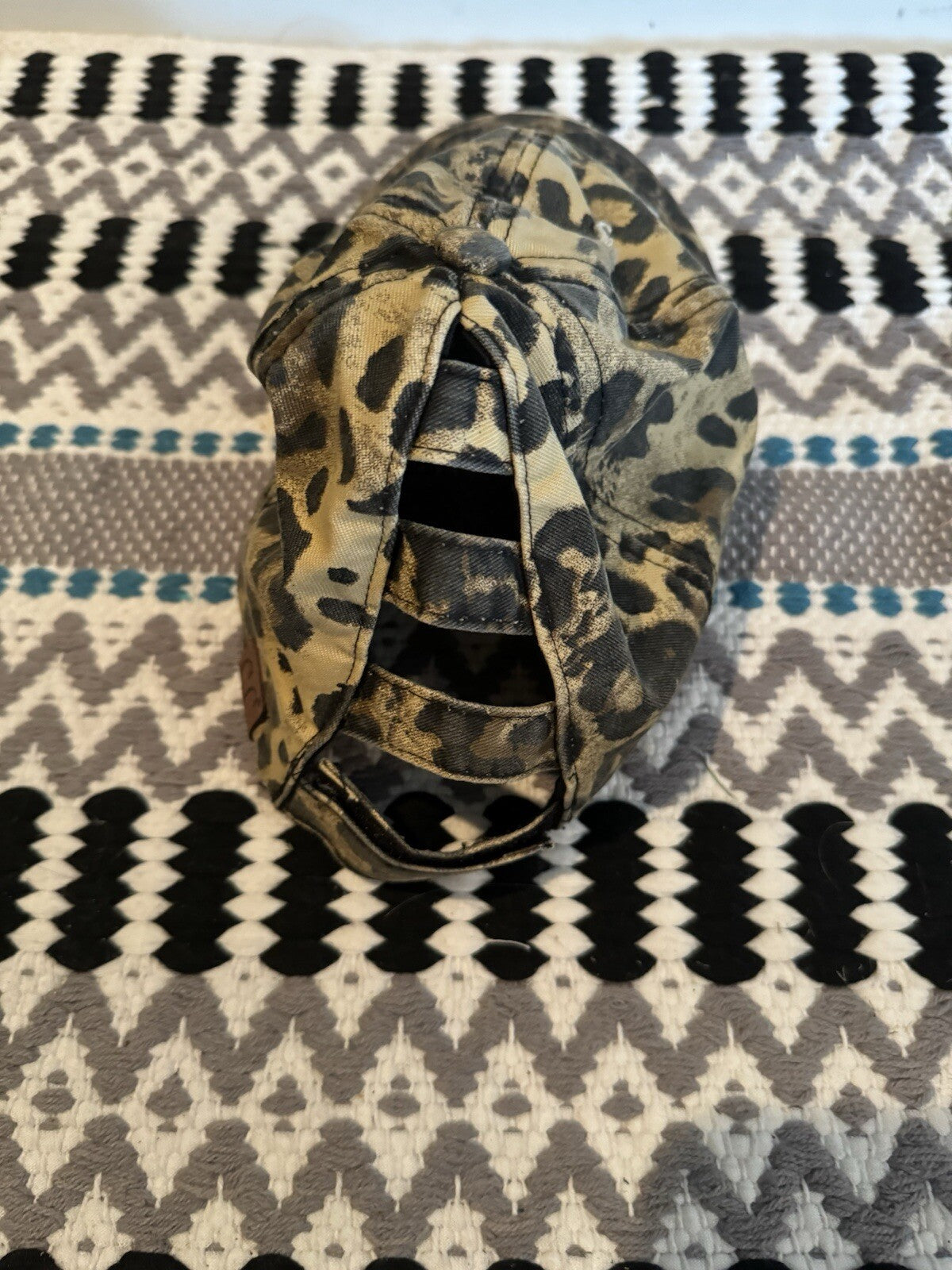 Cc Baseball Cap W Hair Cutouts Black Brown Animal Print 