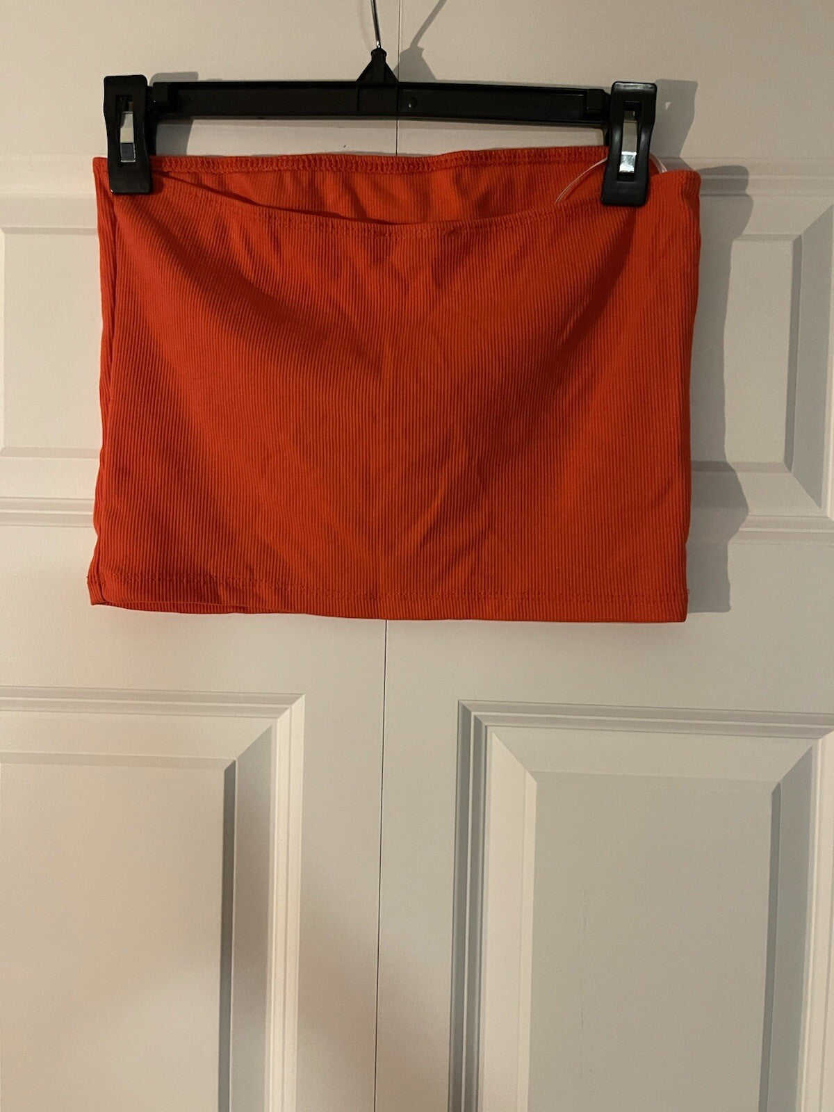 Shein strapless crop top medium ribbed reddish orange 