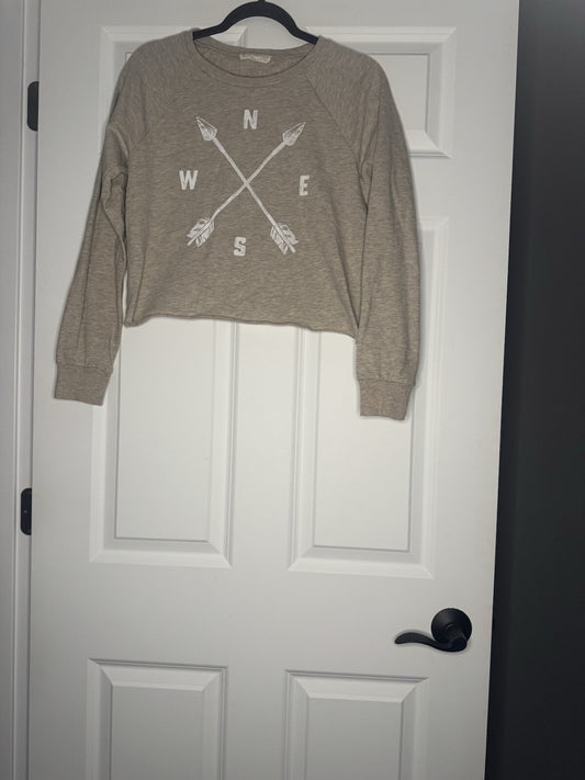 Synergy Organic Clothing Crop Sweateshirt Small Beige Compass 