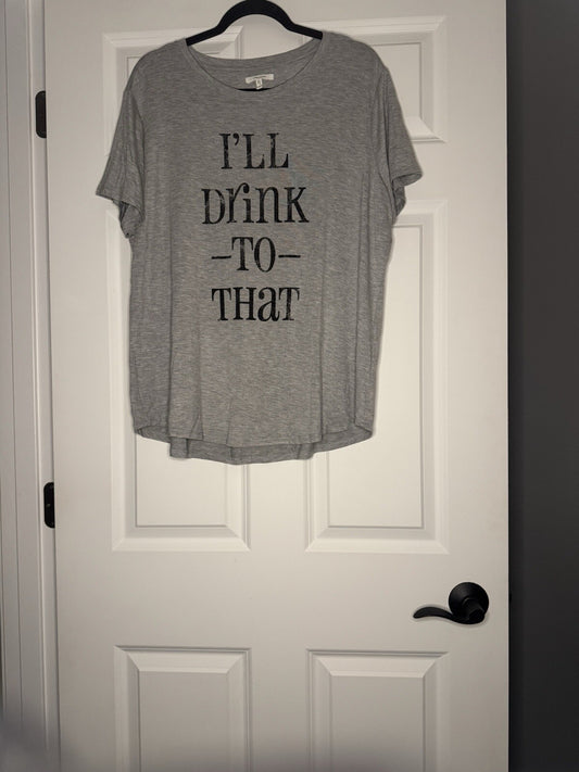 Maurice’s Short Sleeve Top Xl Ill Drink To That Gray W Black Nwt 