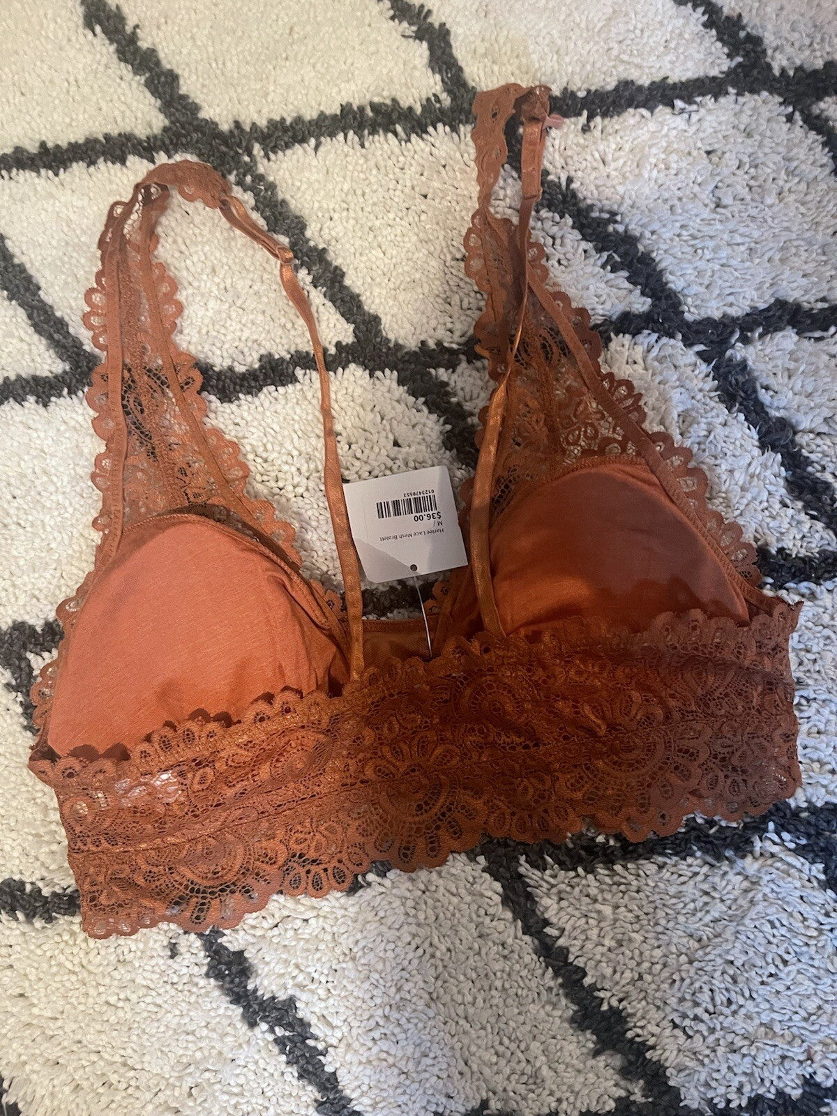Harlee lace mesh bralette medium burnt orange NWT 