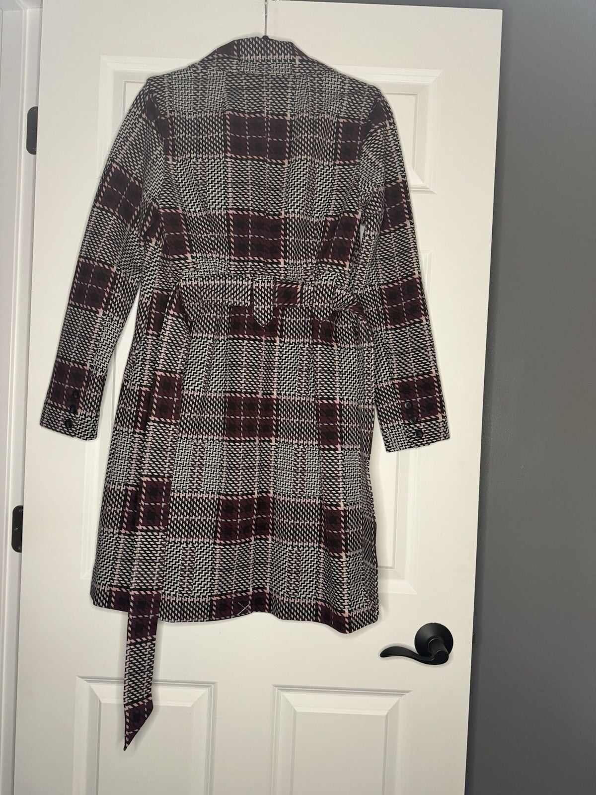 Cabi Jacket With Belt Small Black Plum White Pink Lavender Print