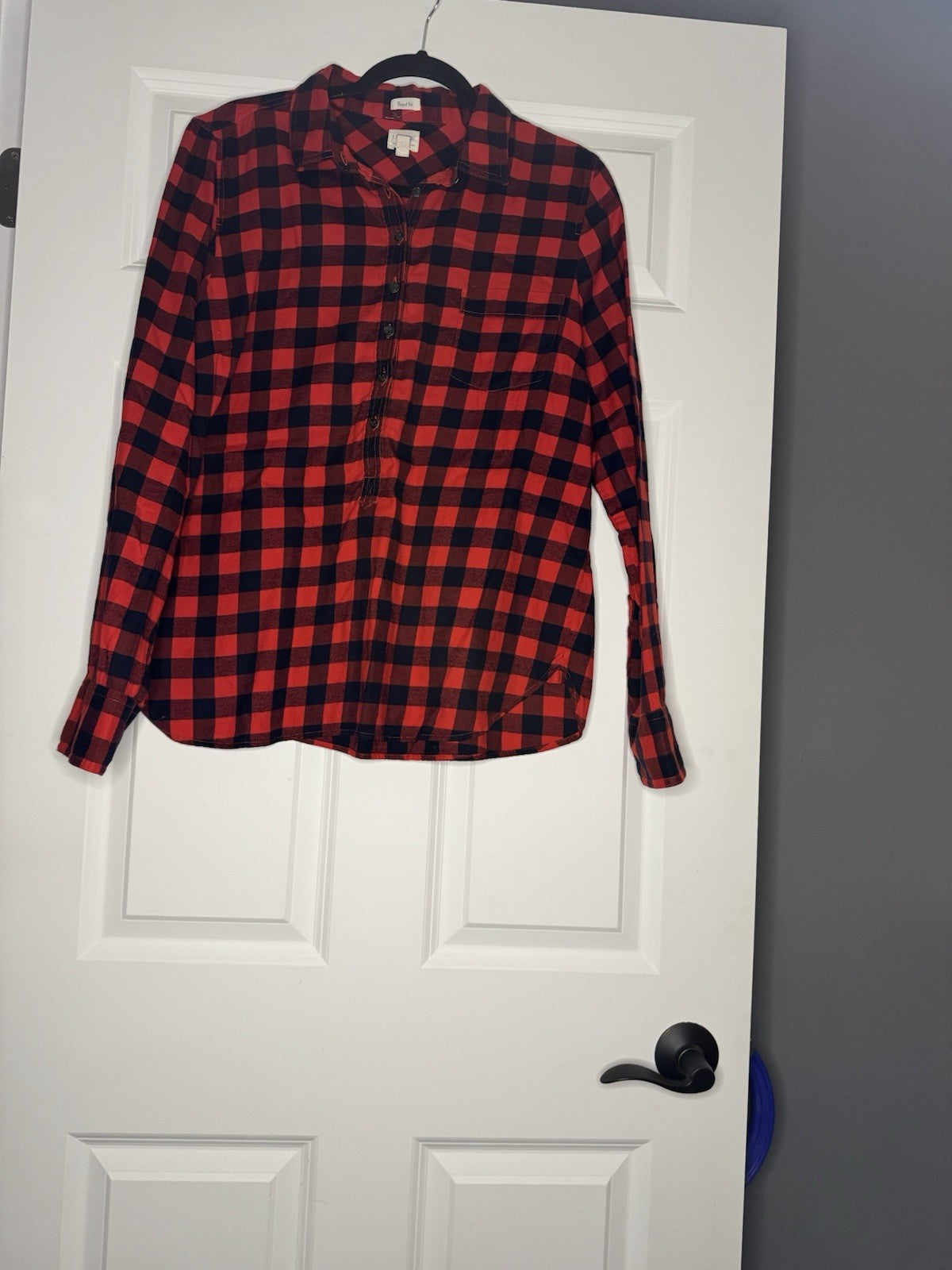 J Crew Perfect Fit Half Button Down Up Long Sleeve Large Red And Navy Checkered 