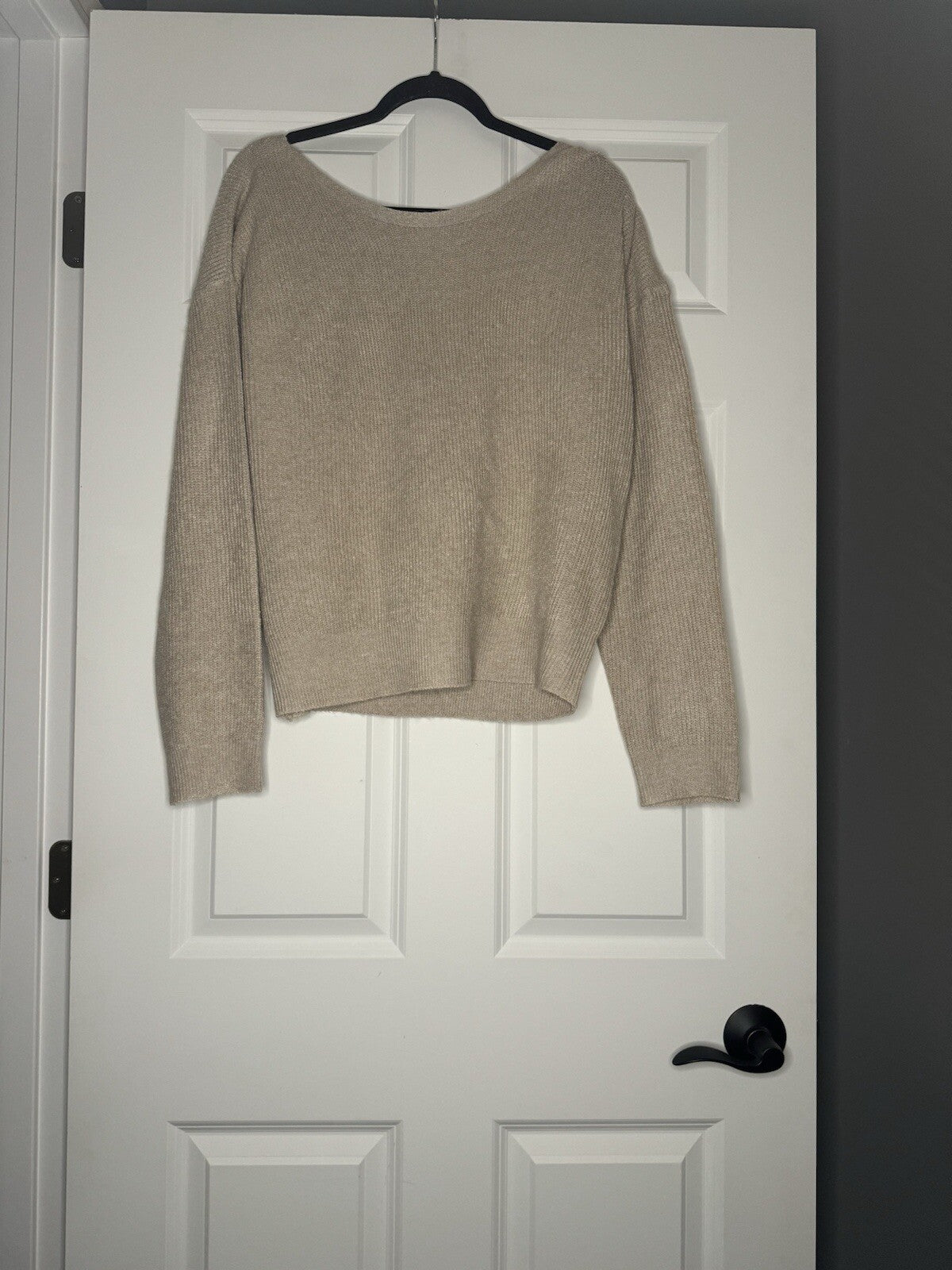 Hem And Thread Sweater Ribbed Tan Large Tie In Back Navy Gold Nwt 