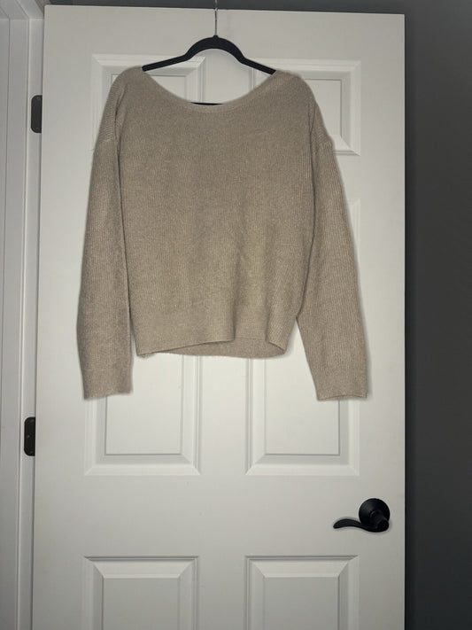 Hem And Thread Sweater Ribbed Tan Large Tie In Back Navy Gold Nwt 