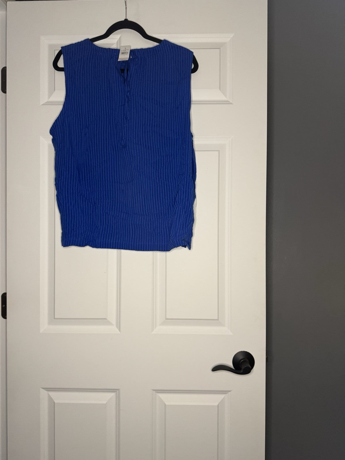 Loft Sleeveless Blouse Large Tie Neck Blue W Light Blue Stitch Striping Nwt