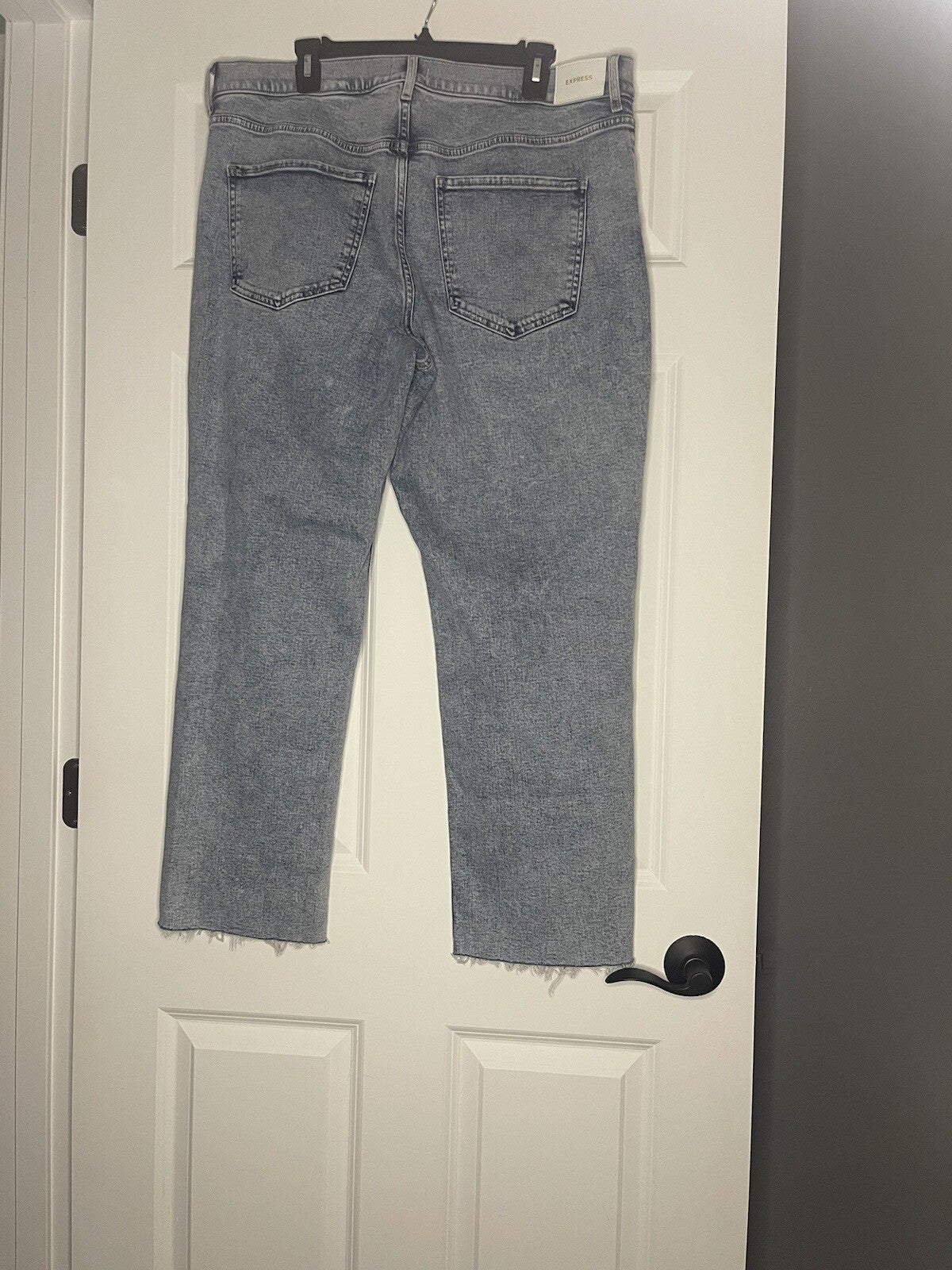 Express Straight Ankle High Rise Jeans 16 Long Distressed Blue 