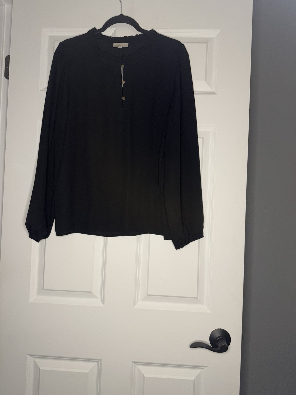 Loft Long Sleeve Blouse Elastic Cuffs Large Black Gold Buttons Nwt 