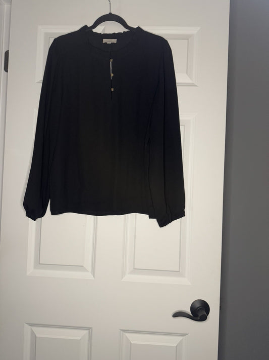 Loft Long Sleeve Blouse Elastic Cuffs Large Black Gold Buttons Nwt 