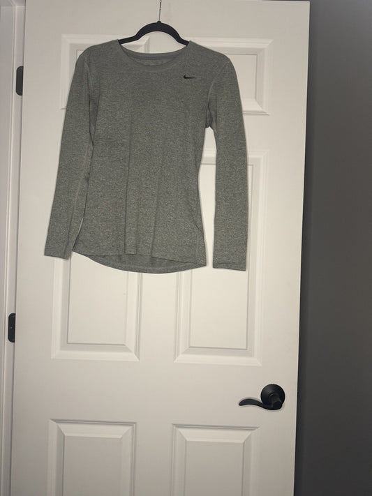 Nike Dri Fit Regular Fit Long Sleeve Top Small Gray Heathered