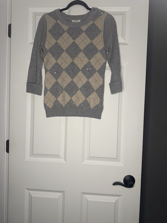 Banana Republic Sweater Small Gray Beige Silver Sequins 