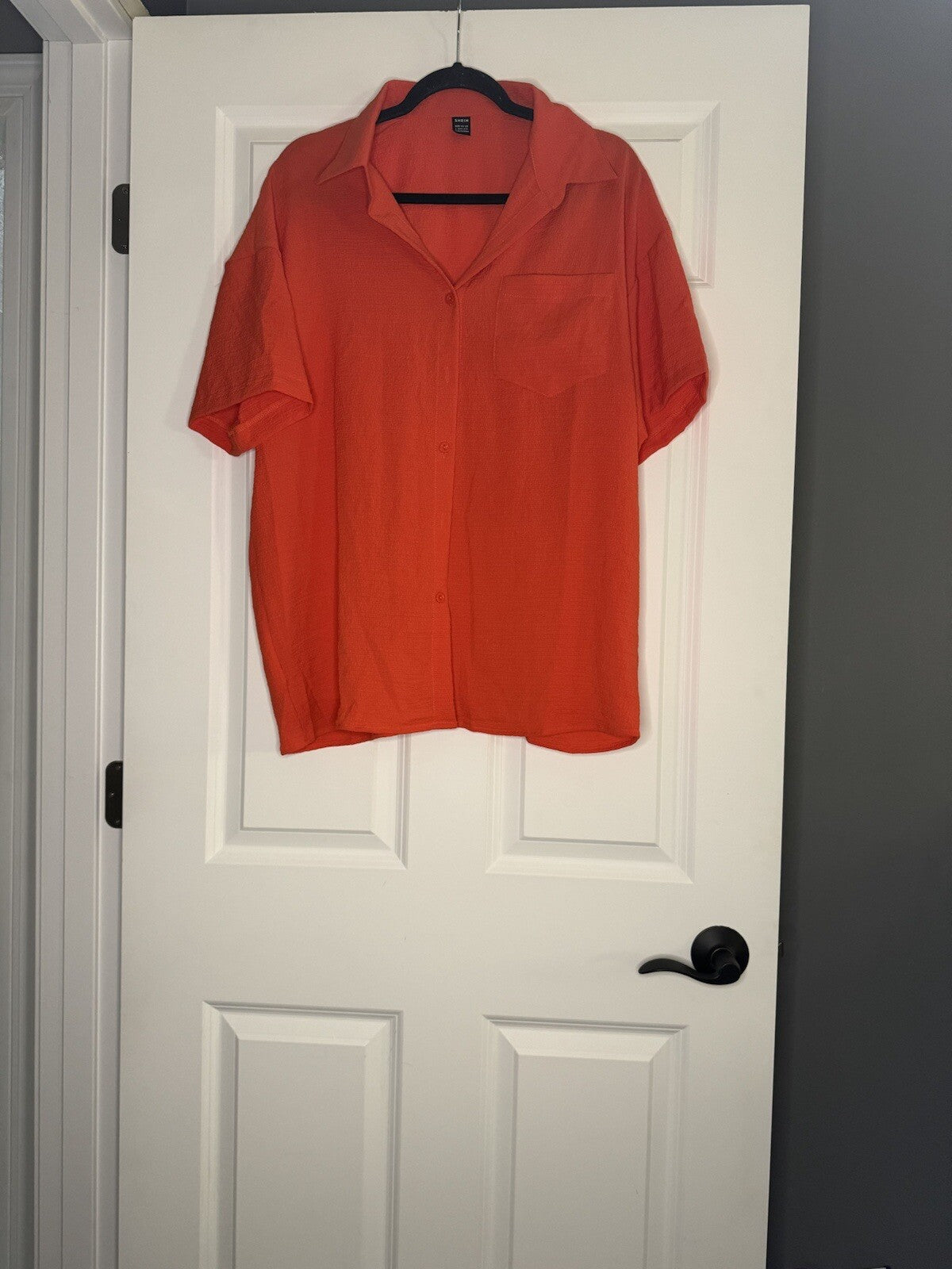 SHEIN 2 Piece Outfit Large Reddish Orange Shorts Button Up Short Sleeve 