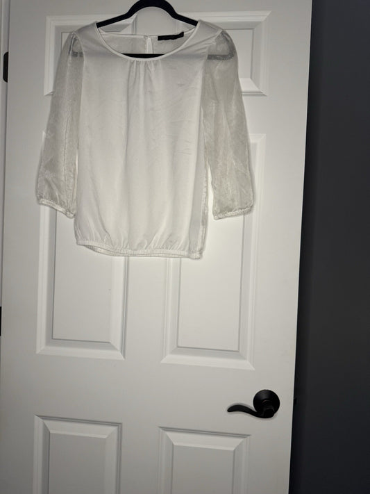 The Limited 3/4 Sleeve Blouse XS White Sheer Polka Dot Sleeves 