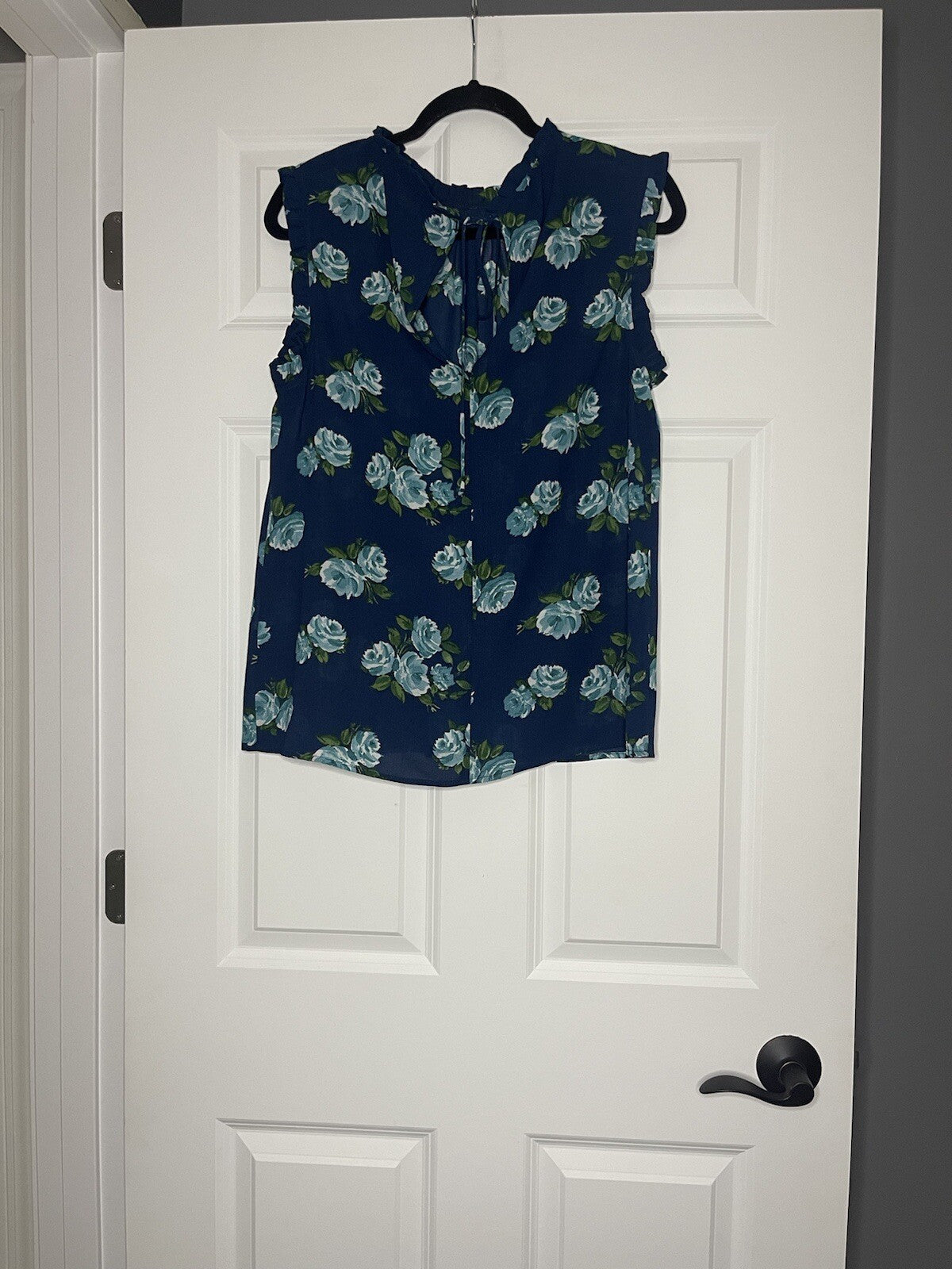 Wayf sleeveless blouse navy green teal white floral