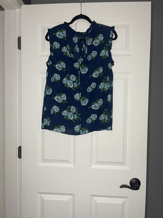 Wayf sleeveless blouse navy green teal white floral