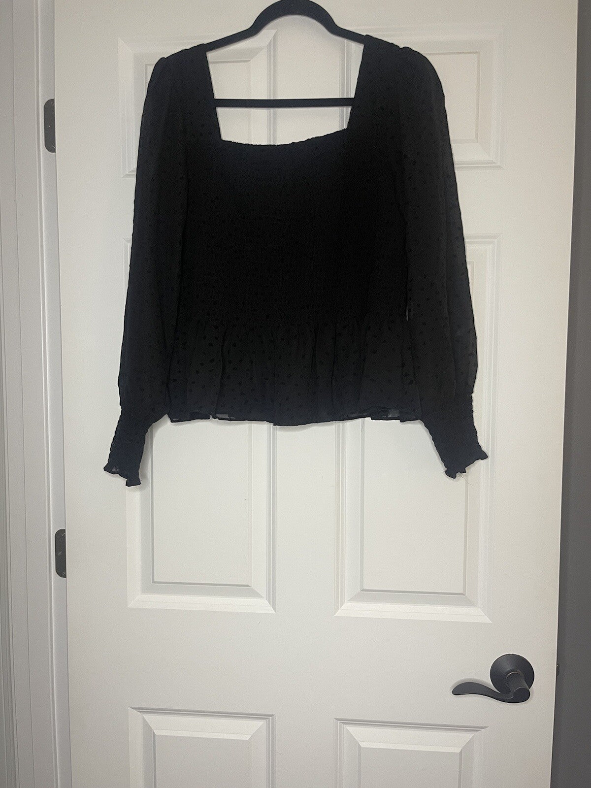 Nine West Black Long Sleeve Blouse W Polka Dot And Sheer Sleeves Xl Nwt 