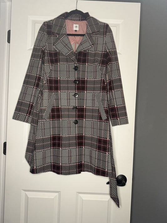 Cabi Jacket With Belt Small Black Plum White Pink Lavender Print