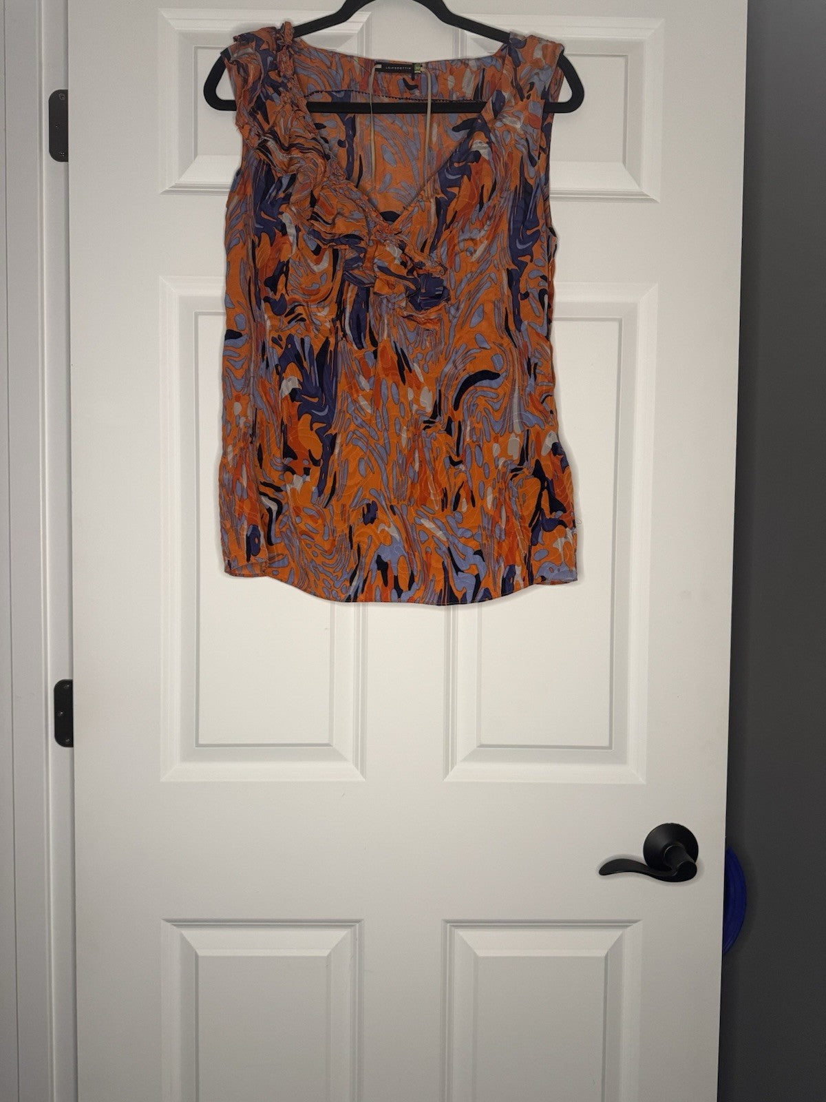 Leifsdottir Sleeveless Blouse Orange W Purple Blue Print Size 10 