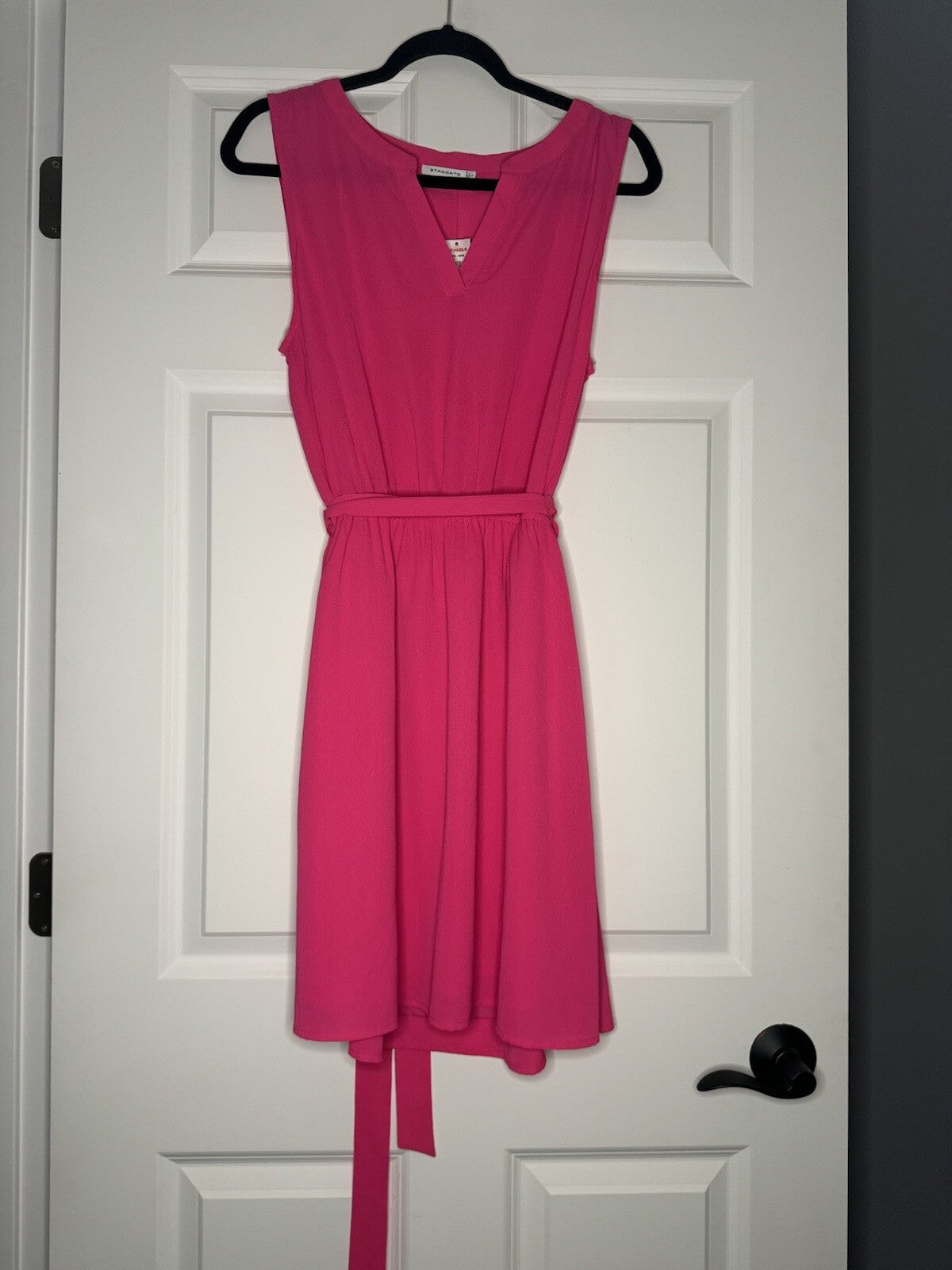 Staccato Sleeveless Dress W Belt Large Hot Pink Nwt 