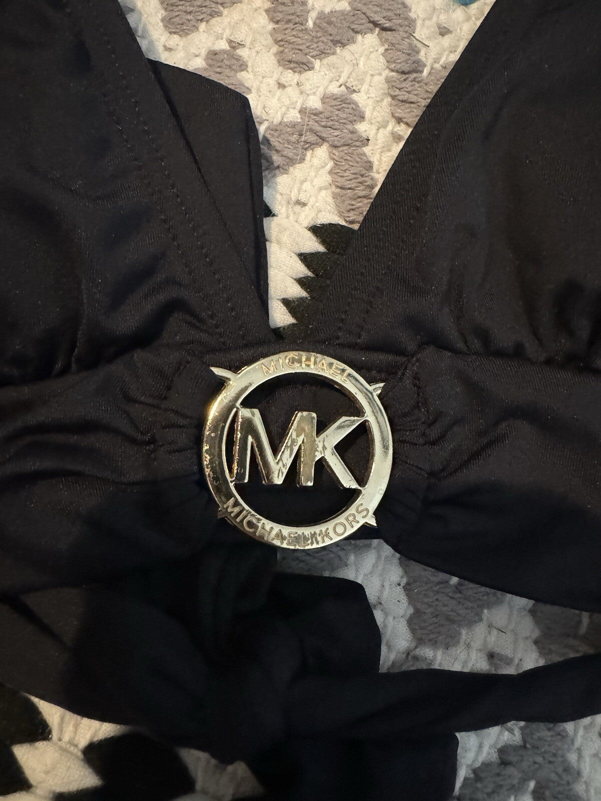 Michael Kors Black Halter Bikini Top XS Some Tarnish On Logo