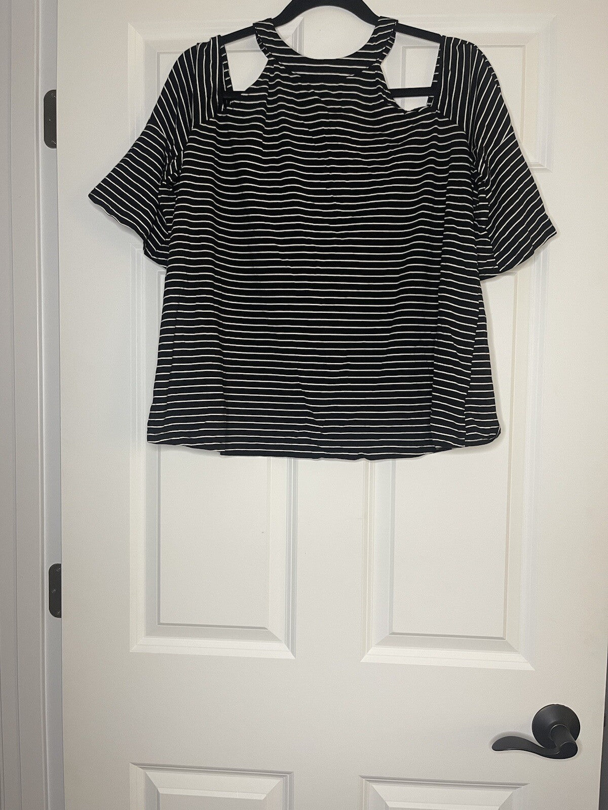Sugar lips blouse with cutout shoulders medium Black  white stripe boho sleeve