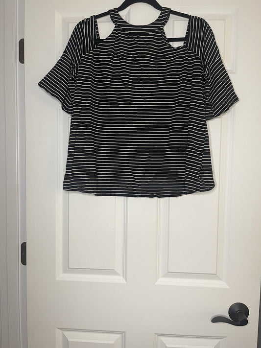 Sugar lips blouse with cutout shoulders medium Black  white stripe boho sleeve