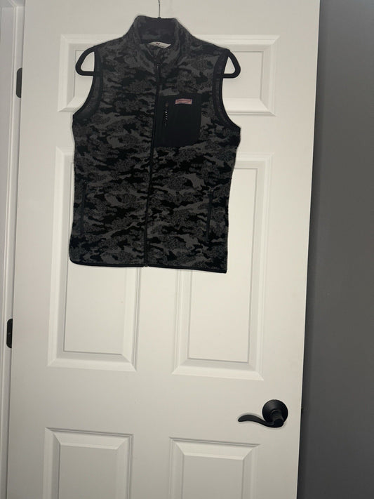 Vineyard Vines Fleece Vest Small Black Gray Camo Print