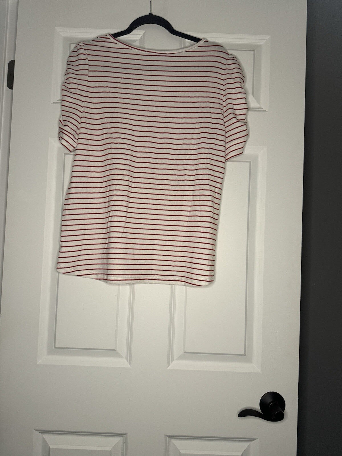 Staccato Short Sleeve Cinch Sleeve Blouse Xl Red White Stripe 