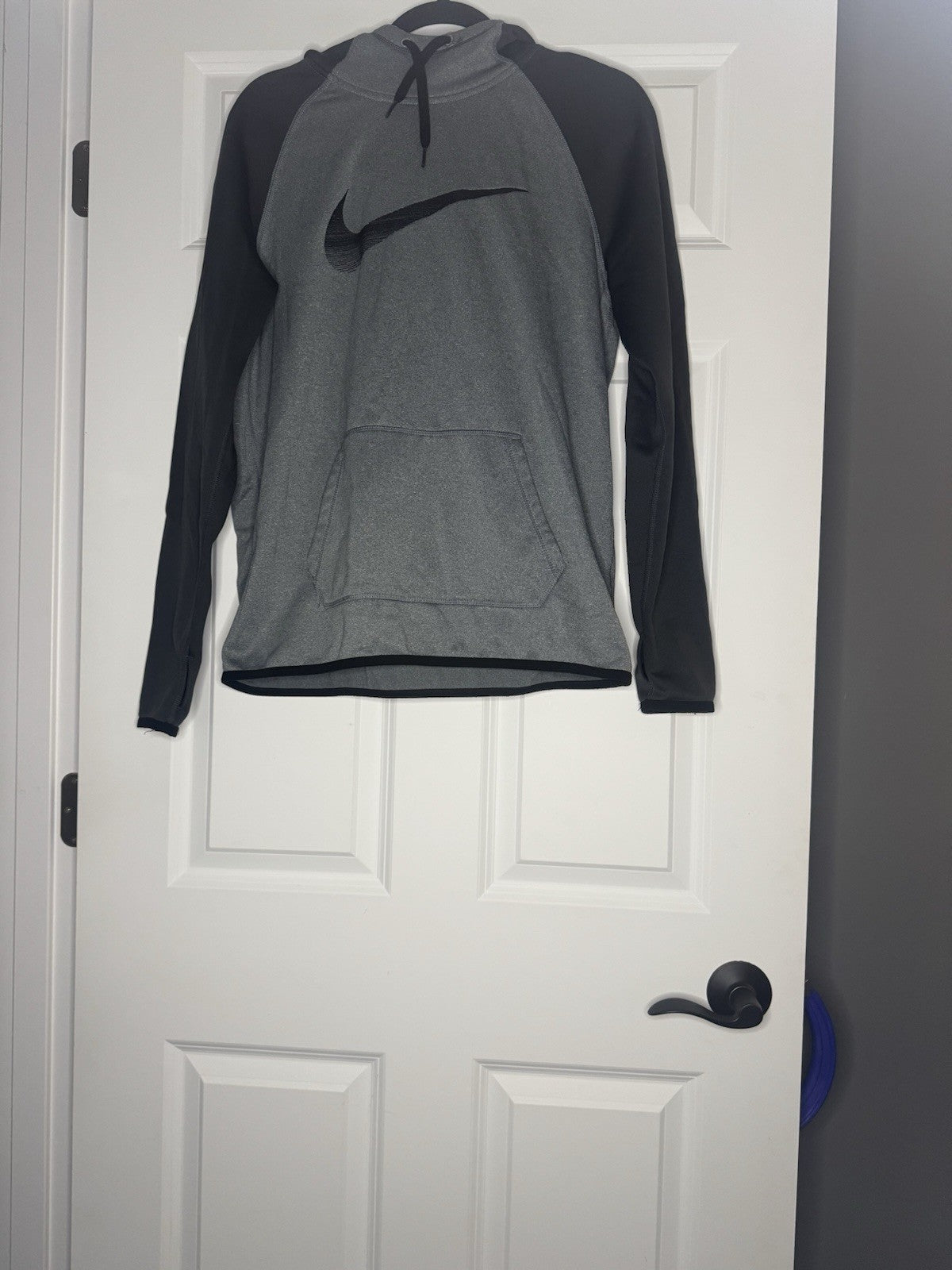 Nike Thermafit Hooded Sweatshirt Large Gray W Black Logo 