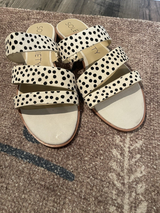 Sole Society Slip On Sandals Beige Black Cow Hair Size 9 New