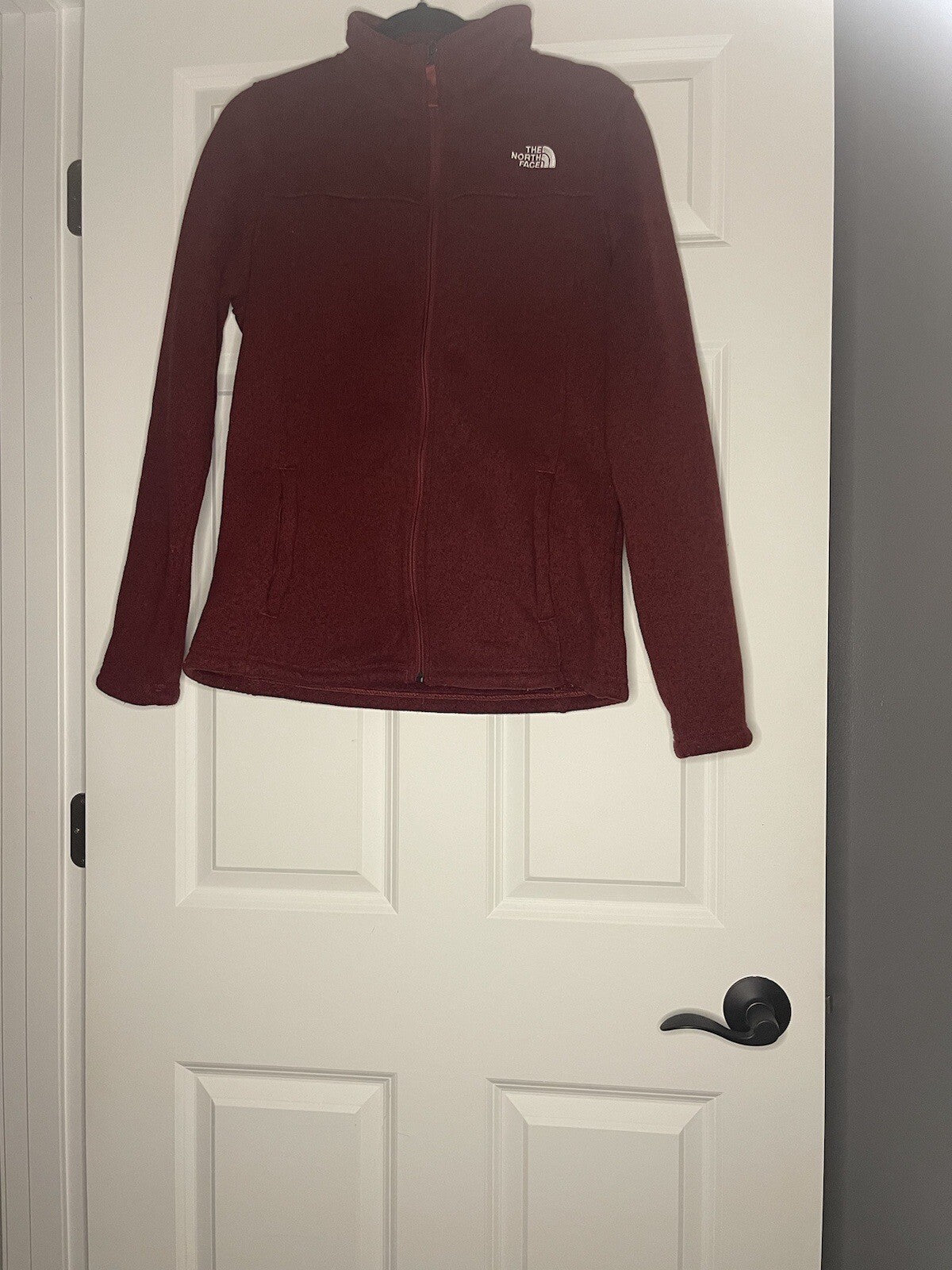 North Face Zip Up Sweatshirt Large Red Black Heathered 