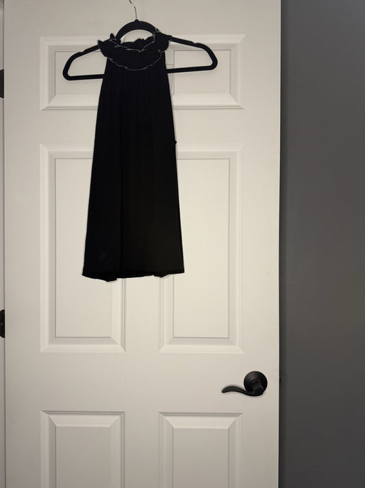 Ann Taylor Sleeveless Blouse High Neck Ruffle W Pearls Black Large Nwt 